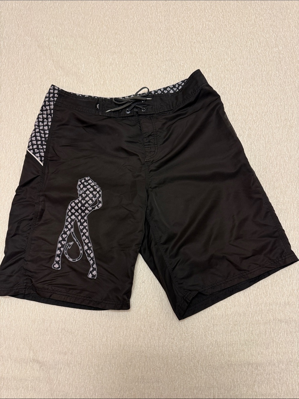 Men's Black Swim Shorts with Contrast Pattern